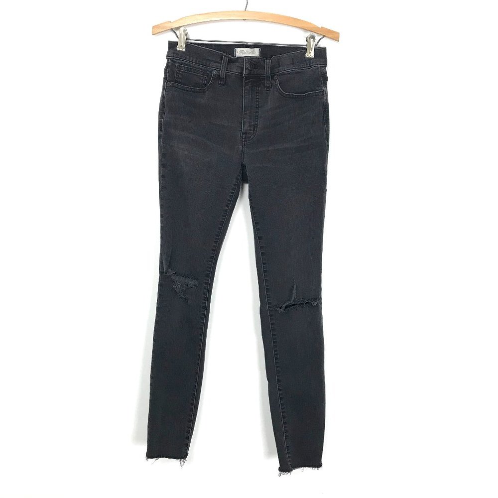 Madewell Women's 27 T 27T 9" High-Rise Skinny Jeans Black Ripped Knee Raw Hem A1